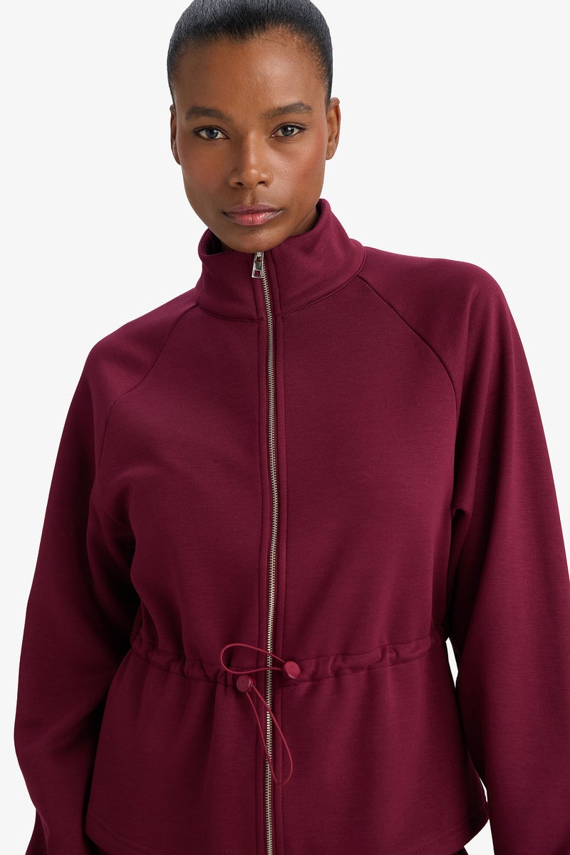 DeFacto Red Woman Standard Fit Stand Collar Fleece Lining Modal Zip-Up Sweatshirt Casual - Image 1